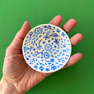 Blue Floral Bowl - Hand Painted Porcelain Round Bowl