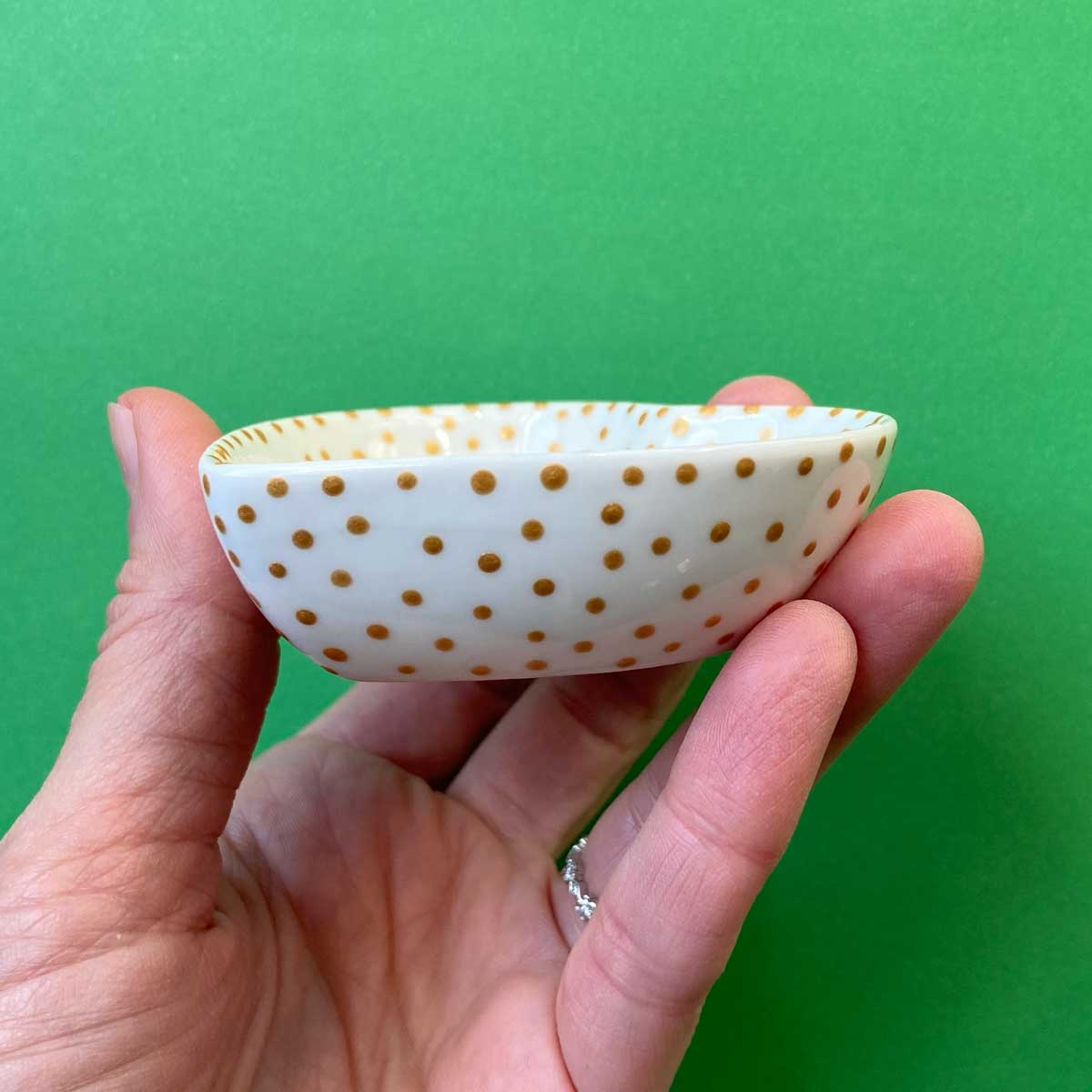 Gold Dots 2 - Hand Painted Porcelain Heart Bowl
