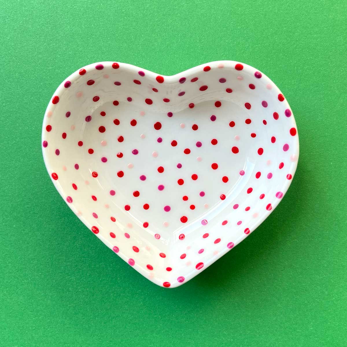 Red Pink and Purple Dot 3 - Hand Painted Porcelain Heart Bowl