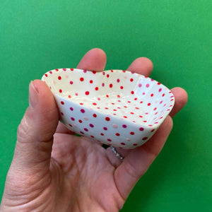 Red Pink and Purple Dot 3 - Hand Painted Porcelain Heart Bowl