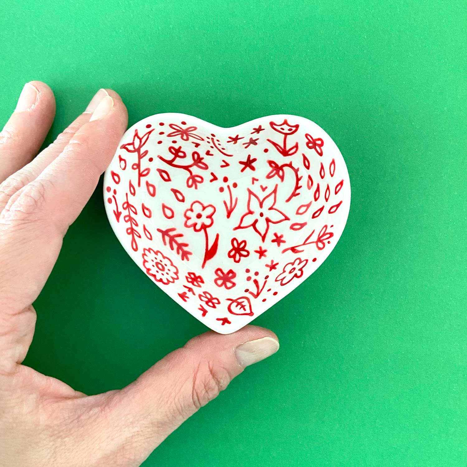 Red Floral 4 - Hand Painted Porcelain Heart Bowl