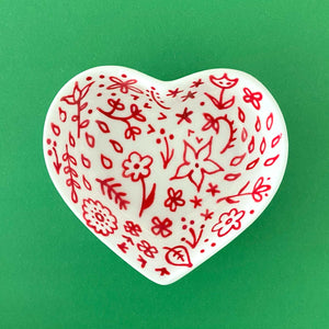 Red Floral 4 - Hand Painted Porcelain Heart Bowl