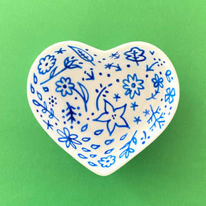 Blue Floral 5 - Hand Painted Porcelain Heart Bowl