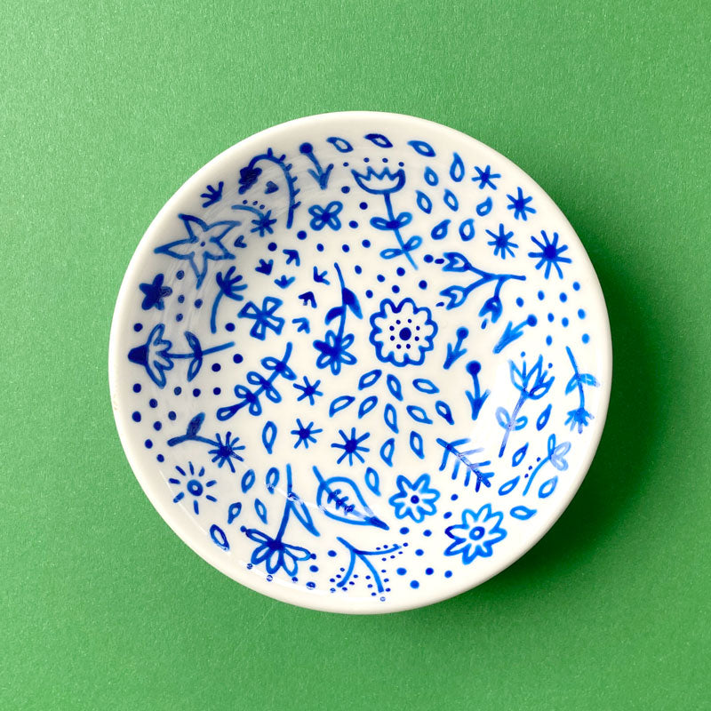 Blue Floral 5 - Hand Painted Porcelain Round Bowl