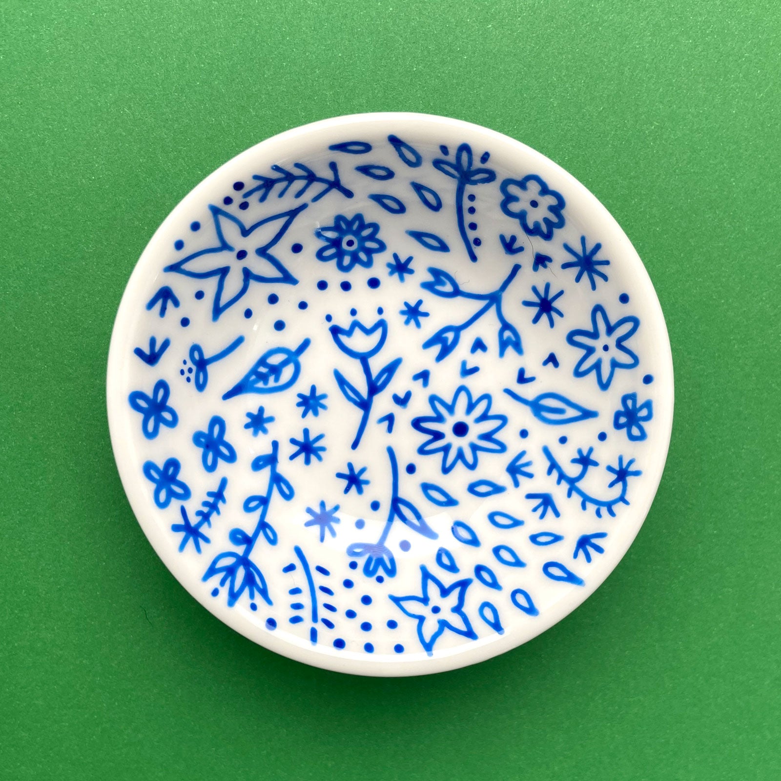 Blue Floral 5 - Hand Painted Porcelain Round Bowl