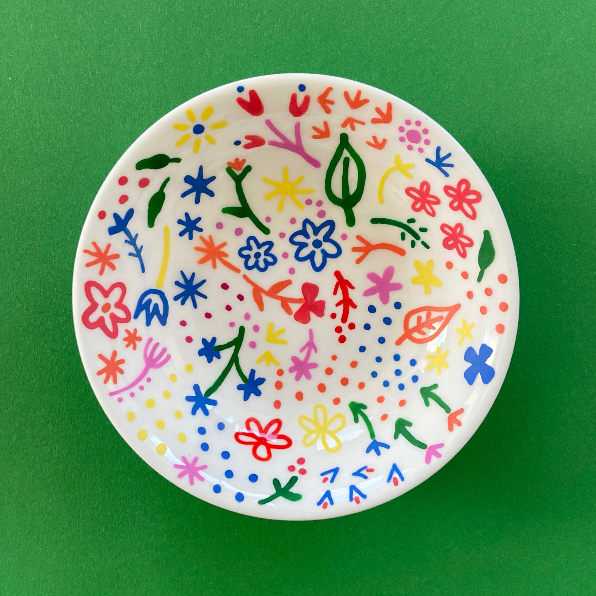 Small Rainbow Flowers 1 - Hand Painted Porcelain Round Bowl