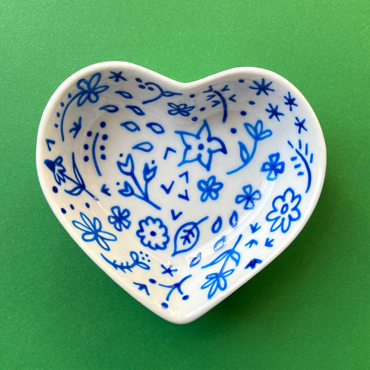 Blue Floral 5 - Hand Painted Porcelain Heart Bowl