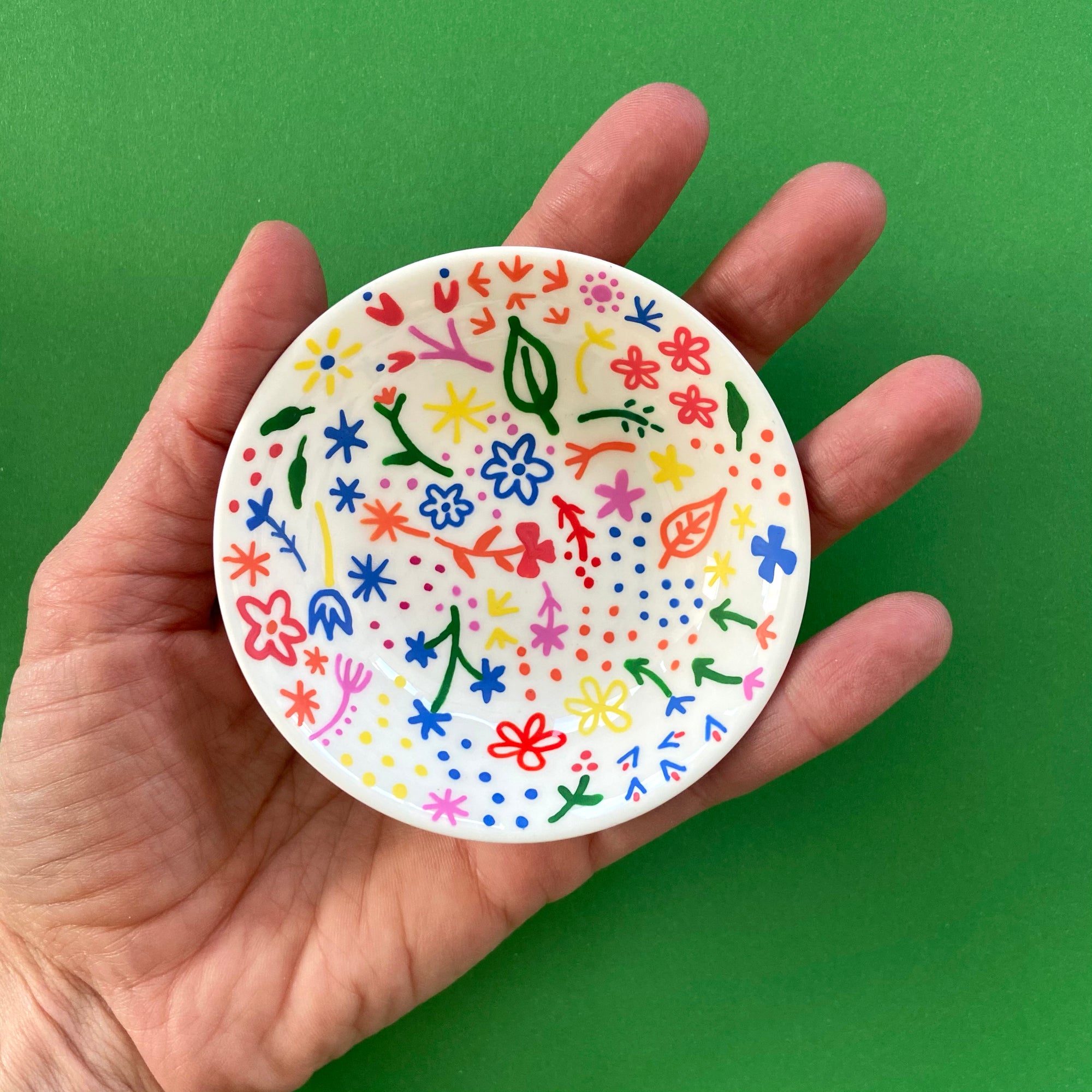 Small Rainbow Flowers 1 - Hand Painted Porcelain Round Bowl