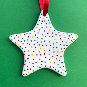 Rainbow Dot - Hand Painted Star Ornament