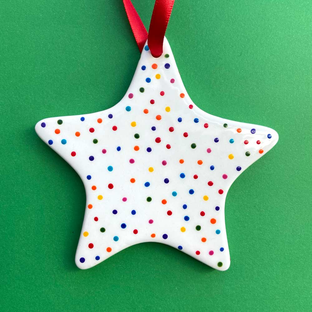 Rainbow Dot - Hand Painted Star Ornament