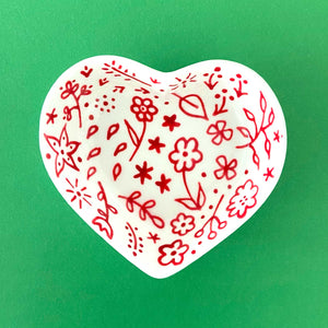 Red Floral 6 - Hand Painted Porcelain Heart Bowl