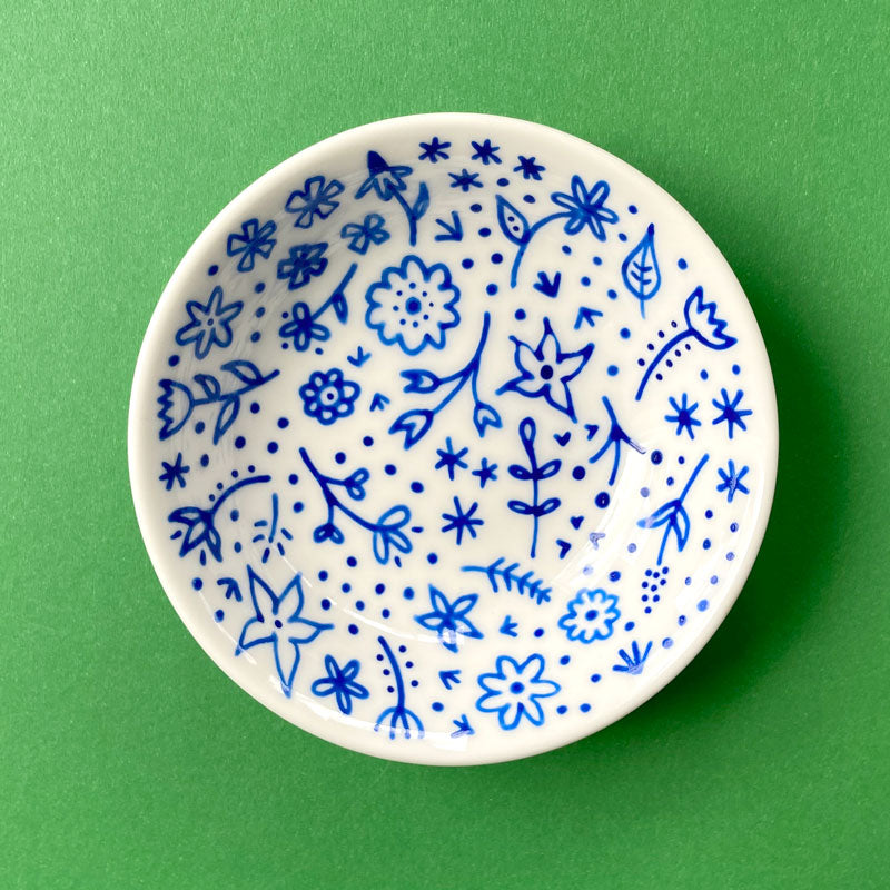 Blue Floral 6 - Hand Painted Porcelain Round Bowl