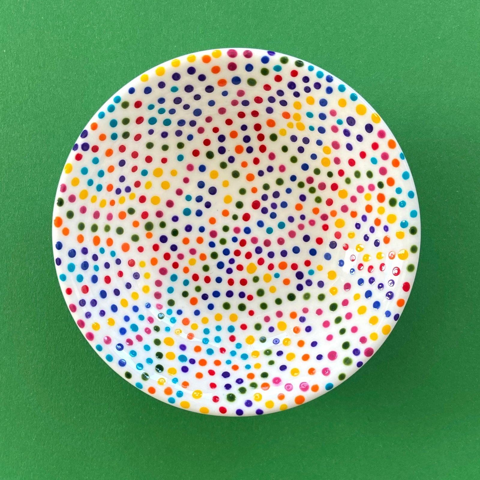 Rainbow Dots (interior only) - Hand Painted Porcelain Round Bowl