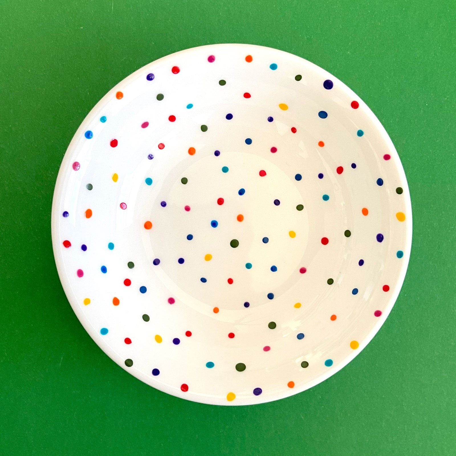Rainbow Dots All Over 6 - Hand Painted Porcelain Round Bowl