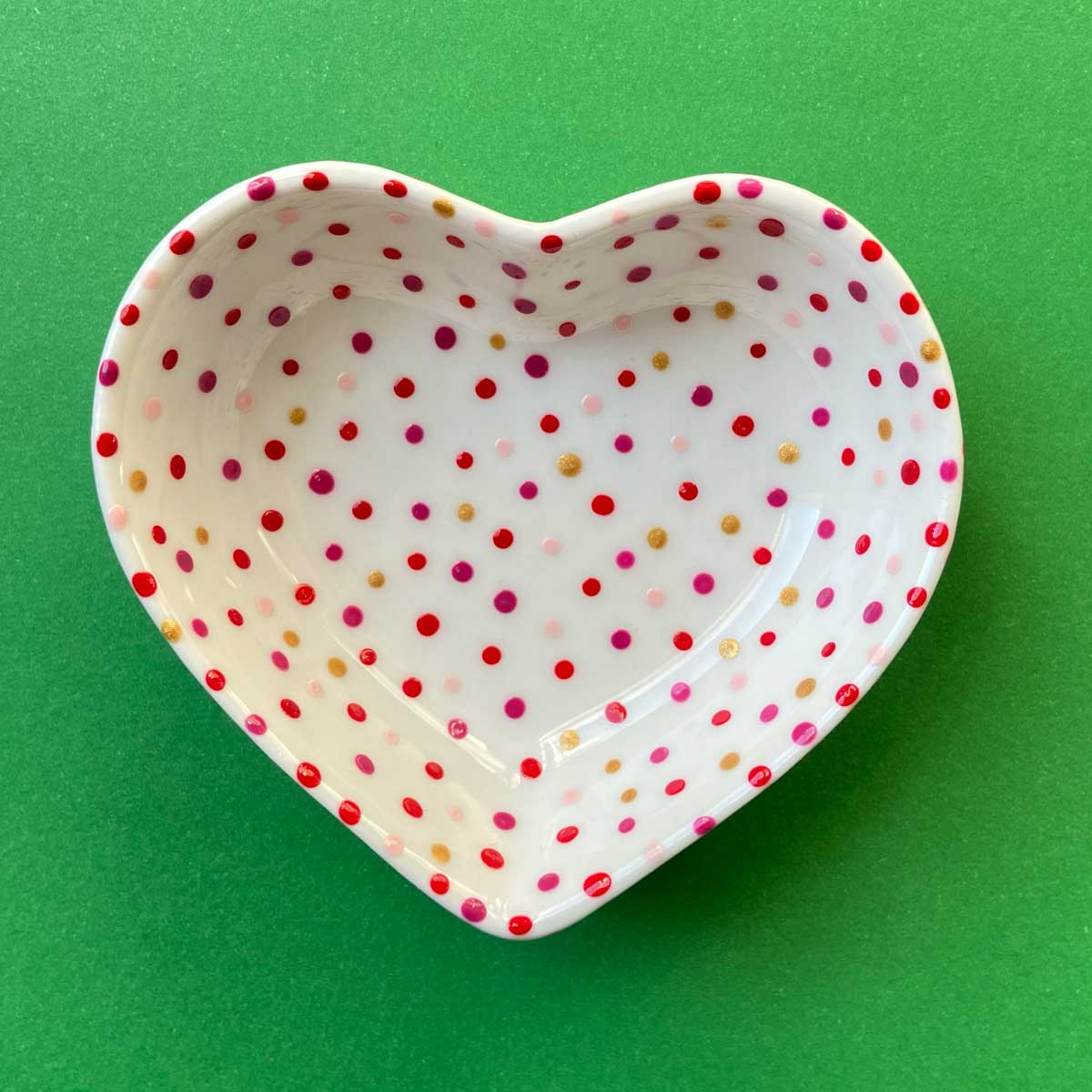 Red Pink Purple and Gold Dot 6 - Hand Painted Porcelain Heart Bowl