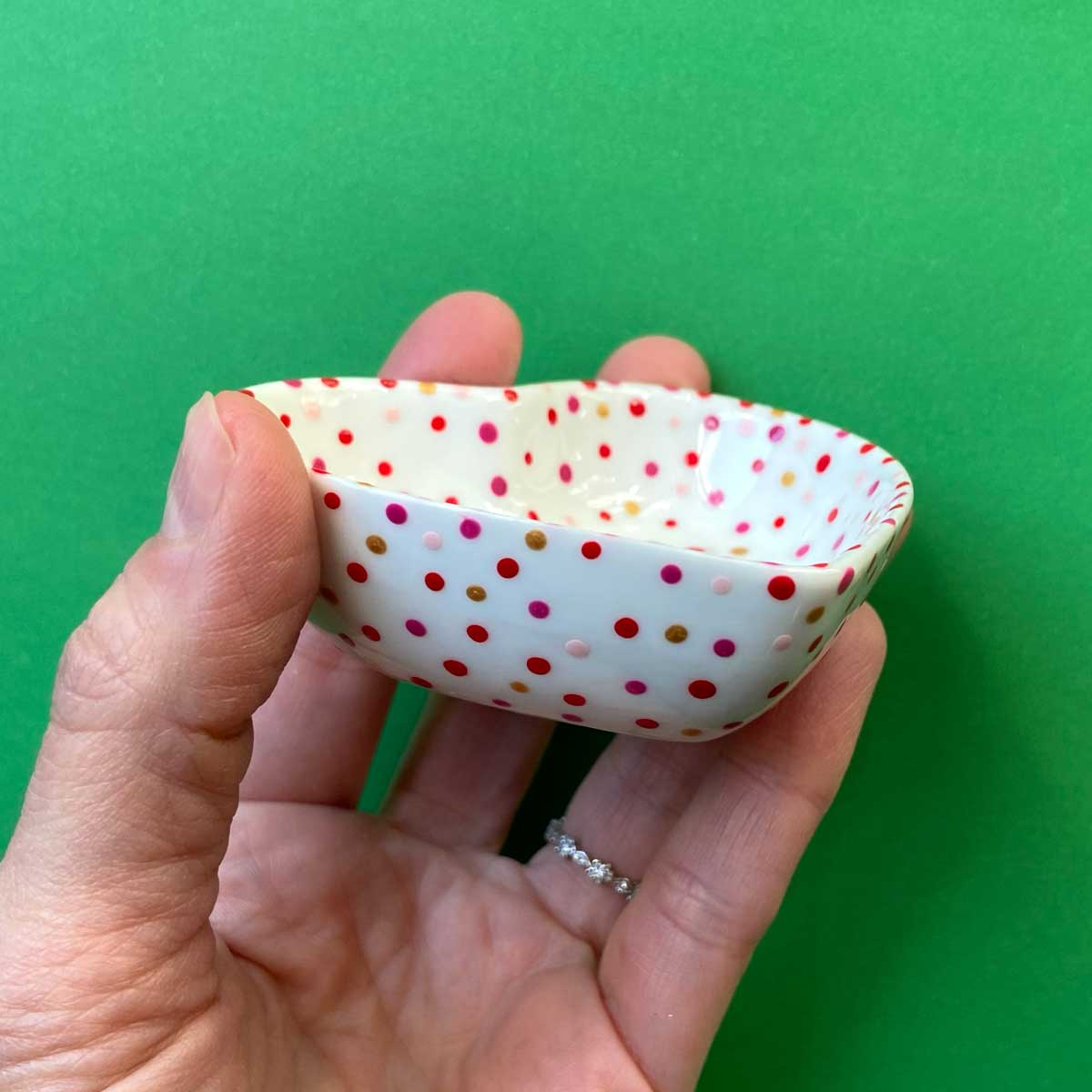 Red Pink Purple and Gold Dot 6 - Hand Painted Porcelain Heart Bowl