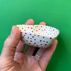 Red Pink Purple and Gold Dot 6 - Hand Painted Porcelain Heart Bowl