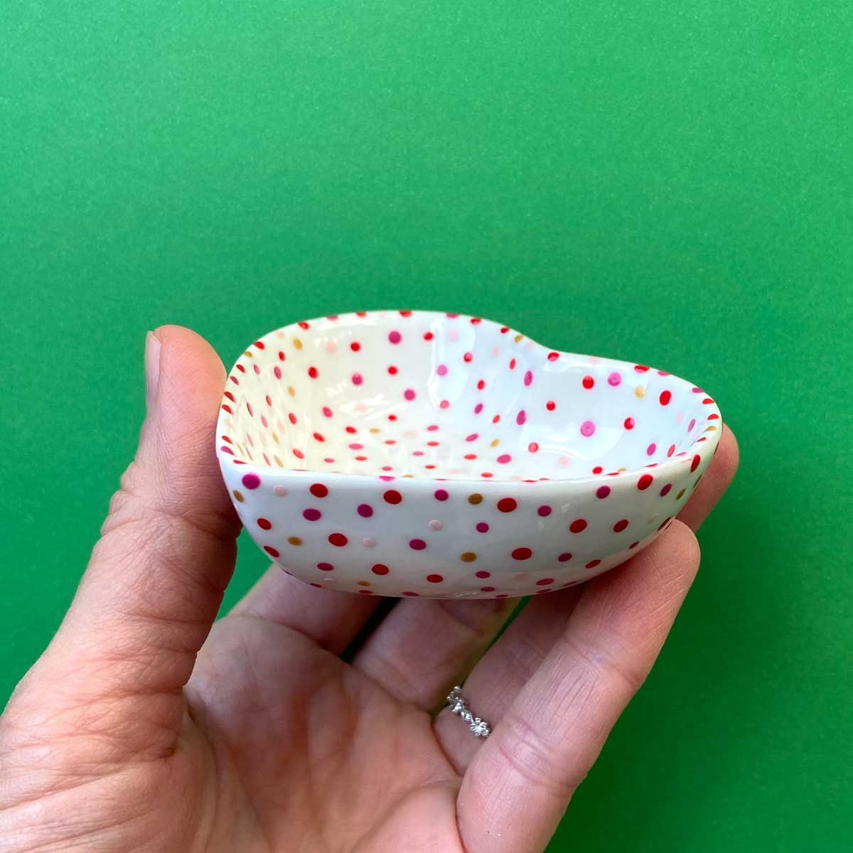 Red Pink Purple and Gold Dot 6 - Hand Painted Porcelain Heart Bowl