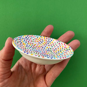 Rainbow Dots (interior only) - Hand Painted Porcelain Round Bowl