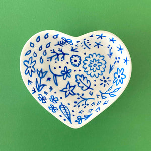 Blue Floral 7 - Hand Painted Porcelain Heart Bowl