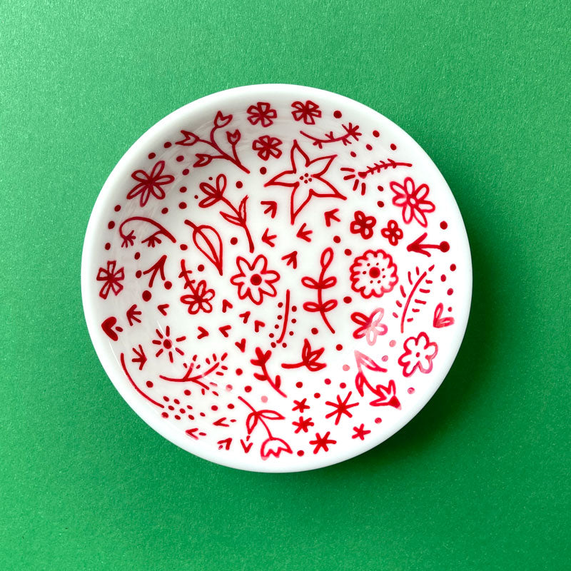 Red Floral 7 - Hand Painted Porcelain Round Bowl