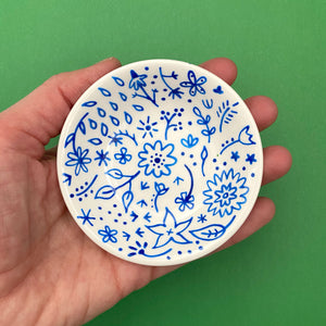 Blue Floral 7 - Hand Painted Porcelain Round Bowl