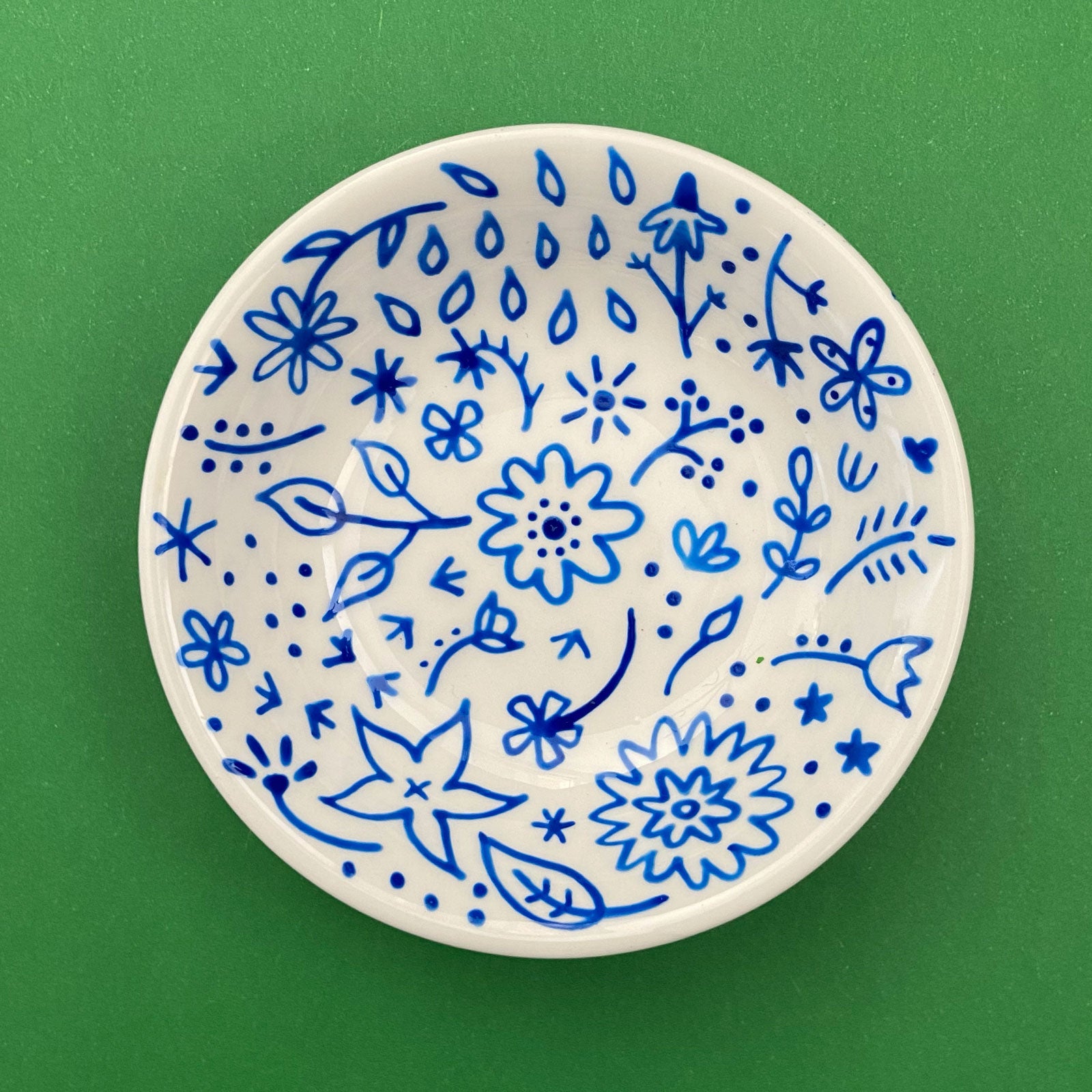 Blue Floral 7 - Hand Painted Porcelain Round Bowl