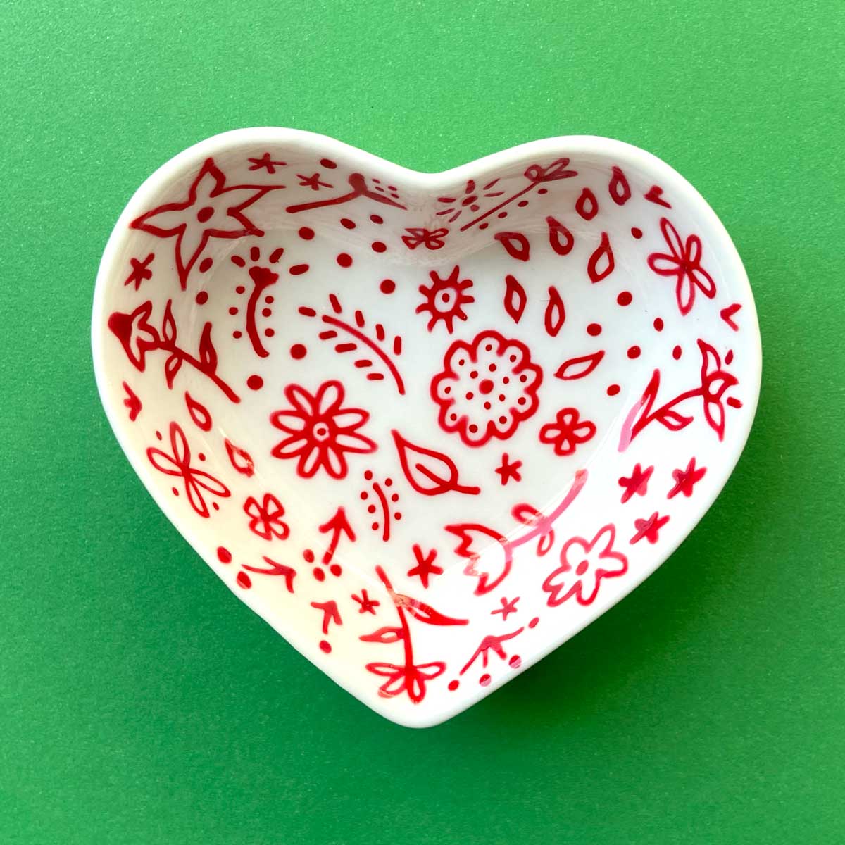Red Floral 7 - Hand Painted Porcelain Heart Bowl