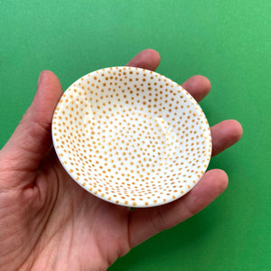 Gold Dots (interior only) - Hand Painted Porcelain Round Bowl