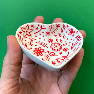 Red Floral 7 - Hand Painted Porcelain Heart Bowl