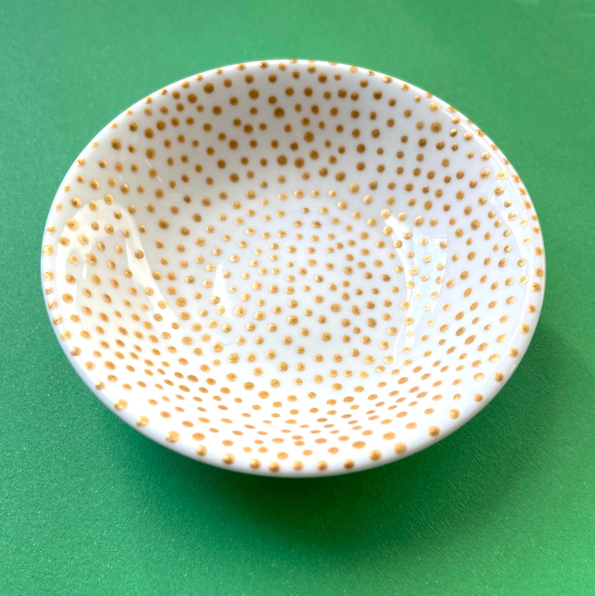 Gold Dots (interior only) - Hand Painted Porcelain Round Bowl