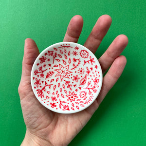 Red Floral 8 - Hand Painted Porcelain Round Bowl