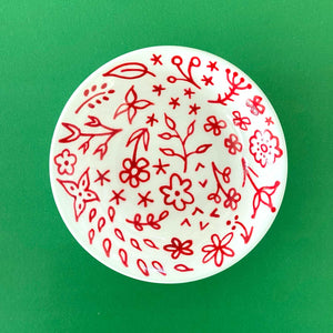 Red Floral 8 - Hand Painted Porcelain Round Bowl