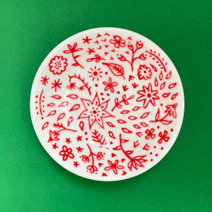 Red Floral 8 - Hand Painted Porcelain Round Bowl