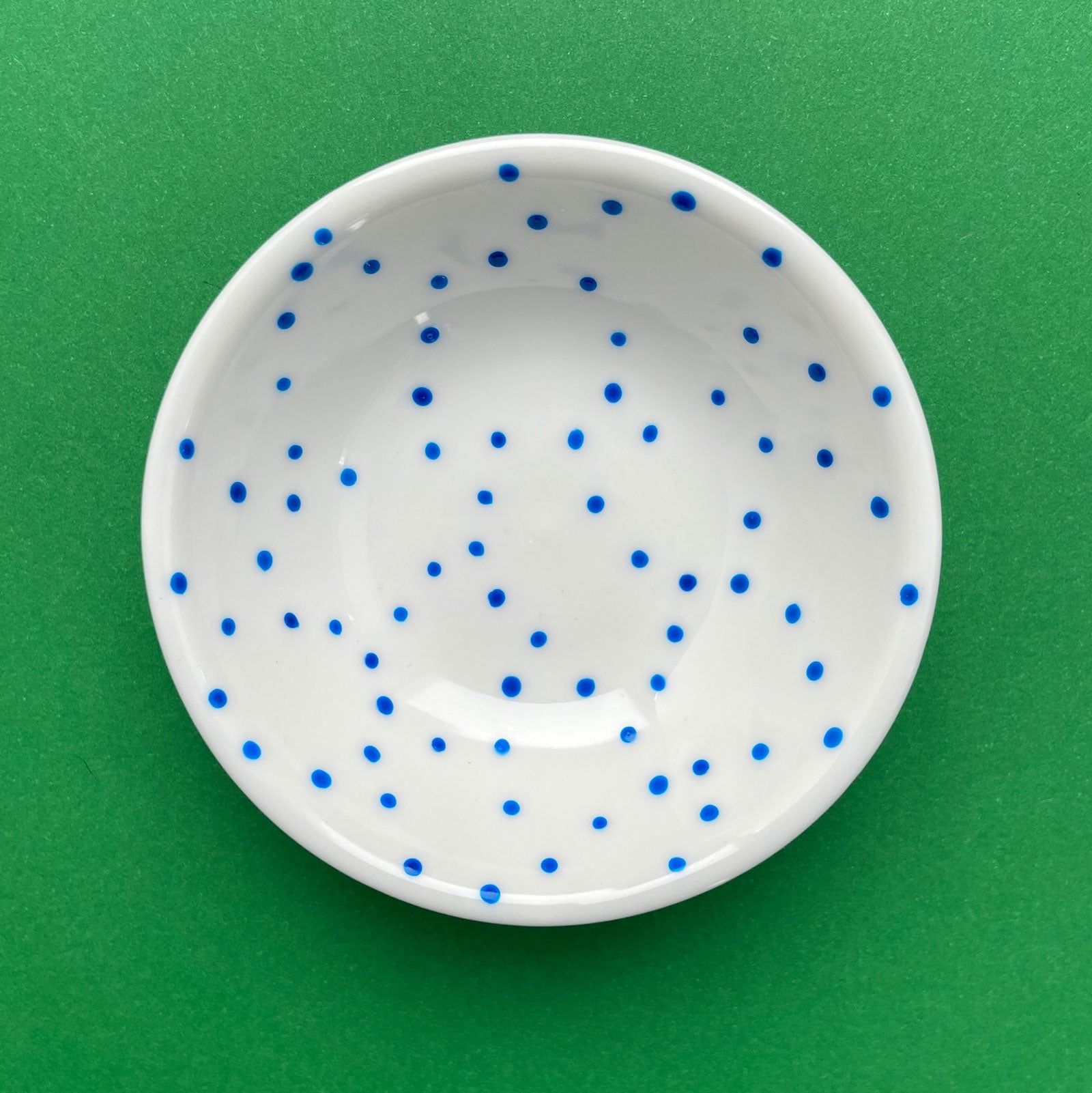 Blue Dots All Over 8 - Hand Painted Porcelain Round Bowl