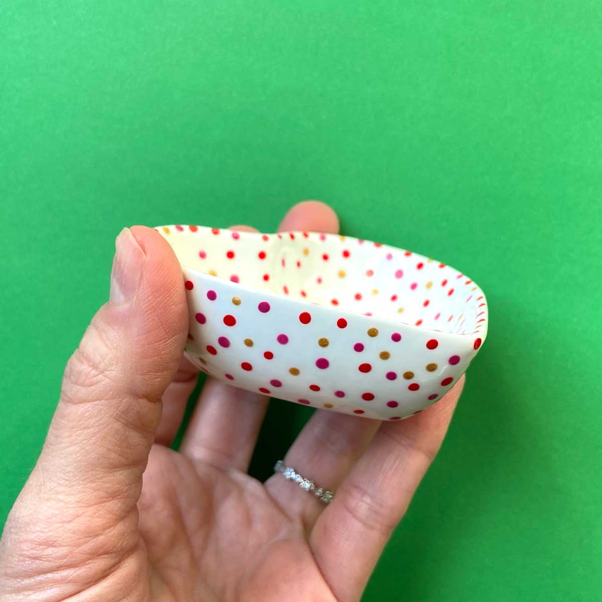 Red Purple Gold Dot 8 - Hand Painted Porcelain Heart Bowl