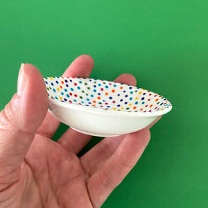 Rainbow Dot 9 - Hand Painted Porcelain Round Bowl