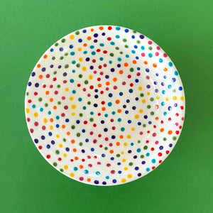 Rainbow Dot 9 - Hand Painted Porcelain Round Bowl