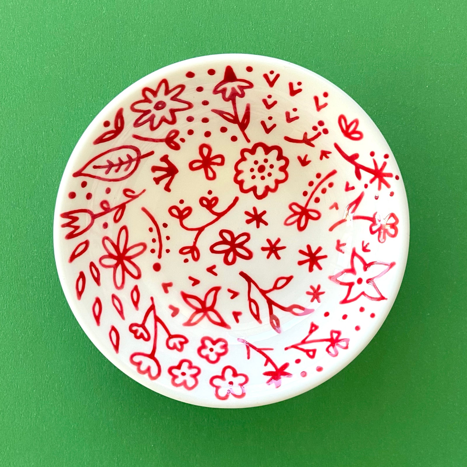Red Floral 2 - Hand Painted Porcelain Round Bowl