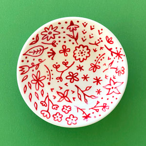 Red Floral 2 - Hand Painted Porcelain Round Bowl