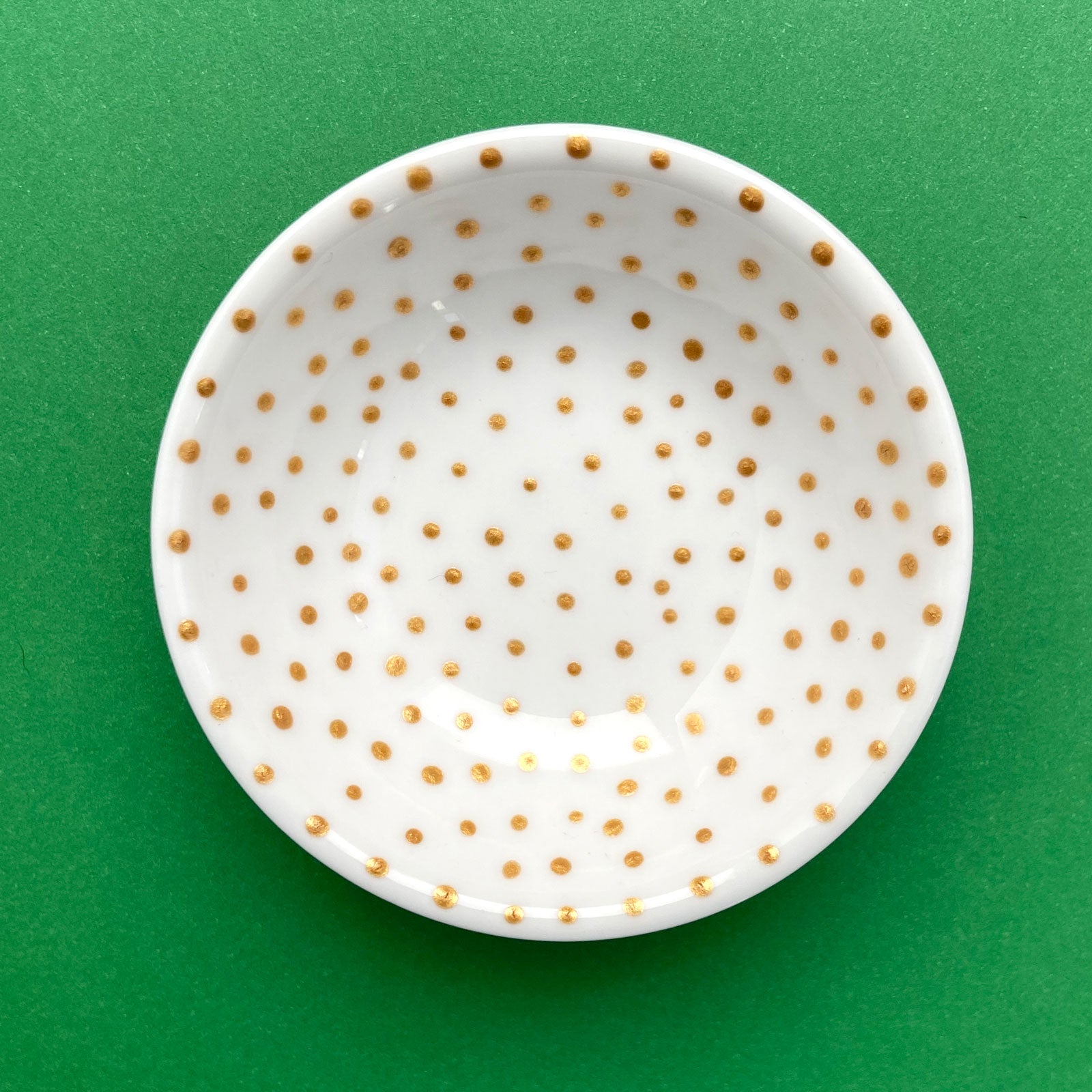 Gold Dots All Over 9 - Hand Painted Porcelain Round Bowl