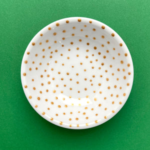 Gold Dots All Over 9 - Hand Painted Porcelain Round Bowl