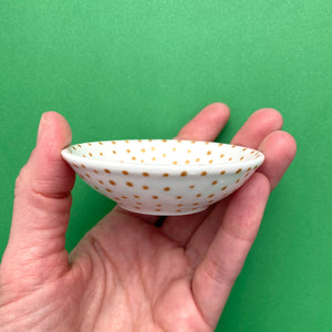 Gold Dots All Over 9 - Hand Painted Porcelain Round Bowl