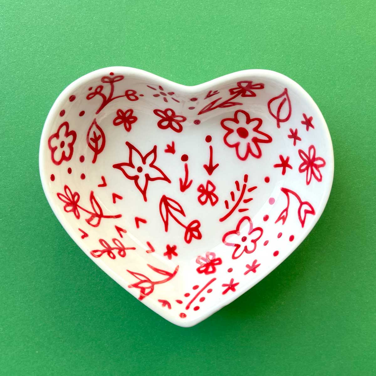 Red Floral 9 - Hand Painted Porcelain Heart Bowl