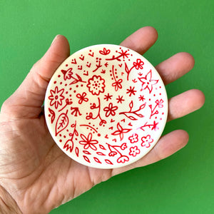 Red Floral 2 - Hand Painted Porcelain Round Bowl