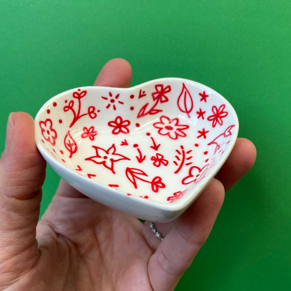 Red Floral 9 - Hand Painted Porcelain Heart Bowl