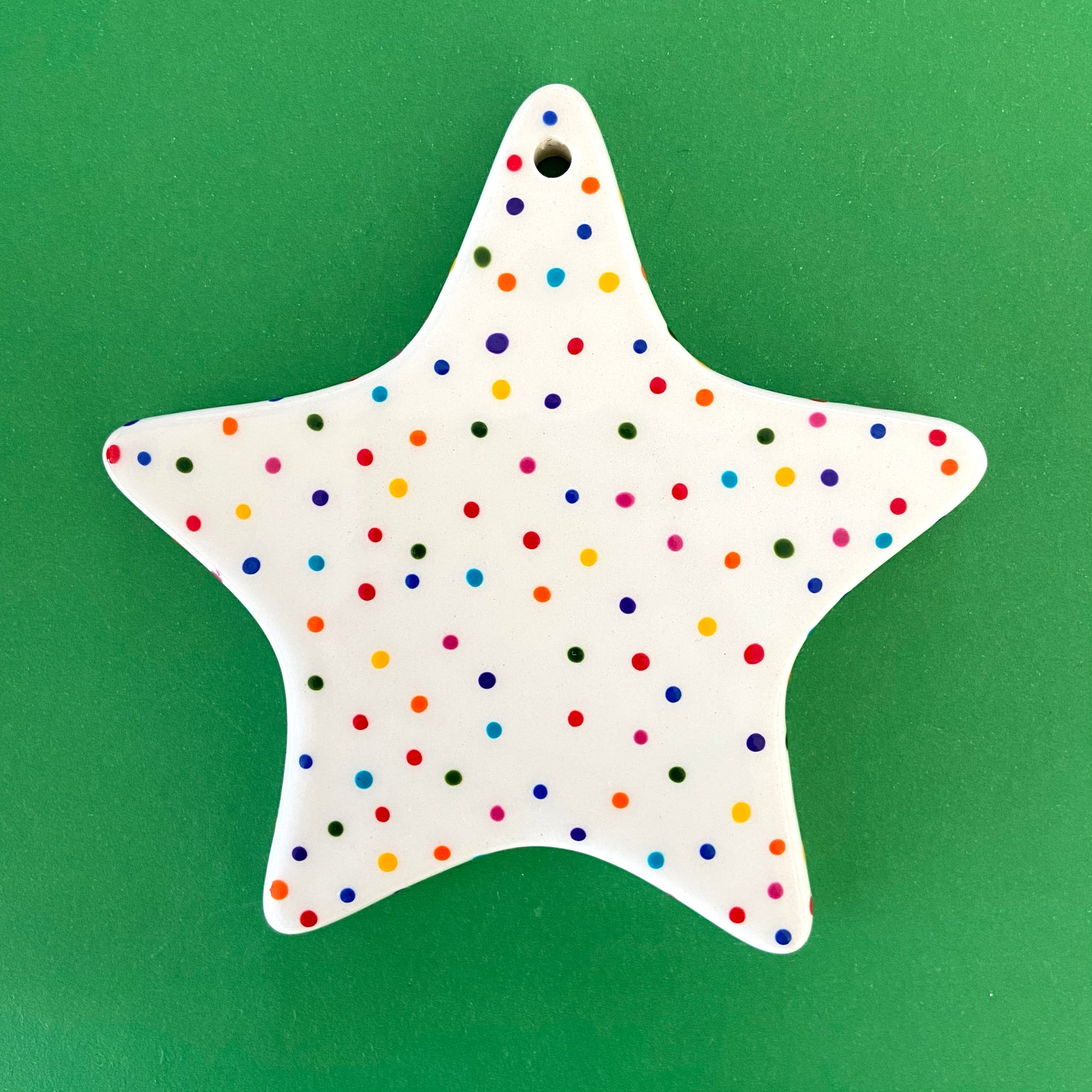 Rainbow Dot A - Hand Painted Star Ornament