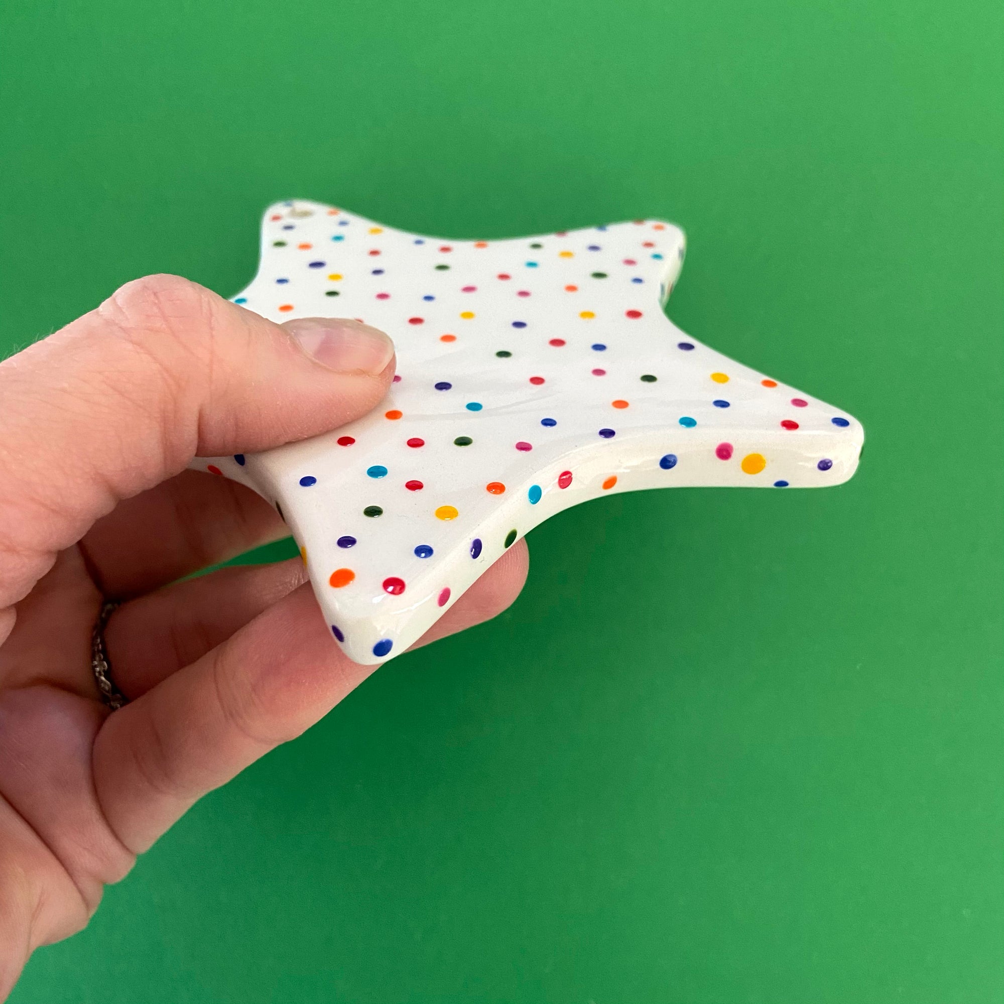 Rainbow Dot A - Hand Painted Star Ornament