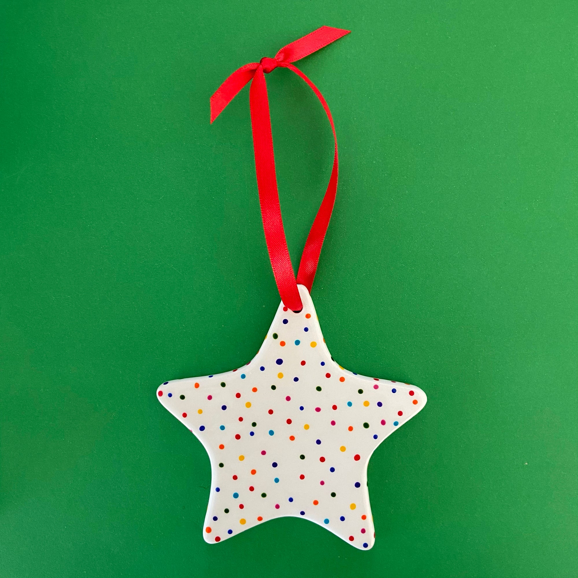 Rainbow Dot A - Hand Painted Star Ornament