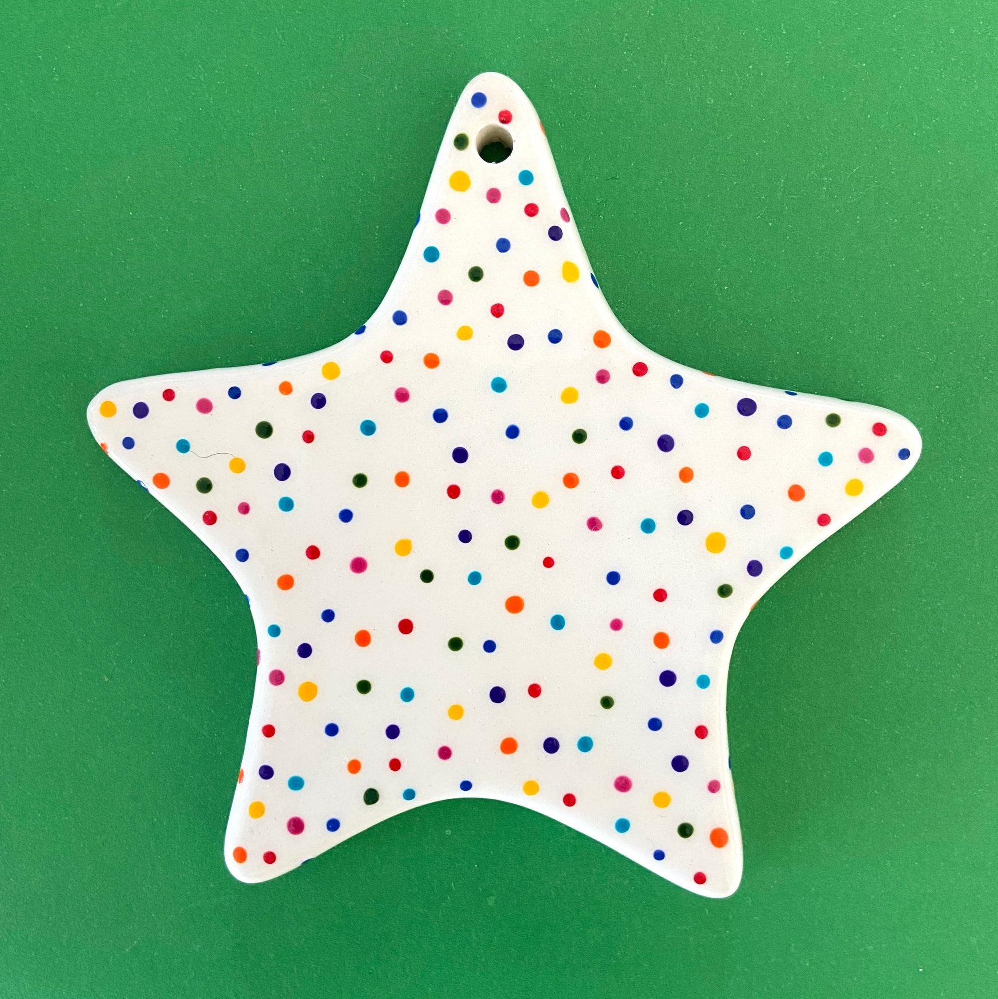Rainbow Dot A - Hand Painted Star Ornament